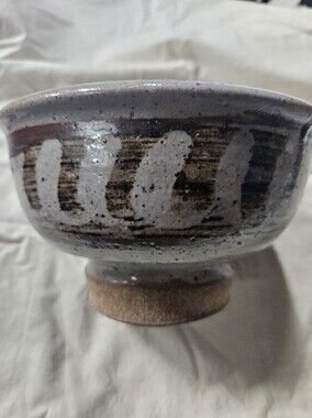 Vintage Studio Pottery Pedestal Bowl – Hand-Thrown Stoneware – Rustic MCM Style
